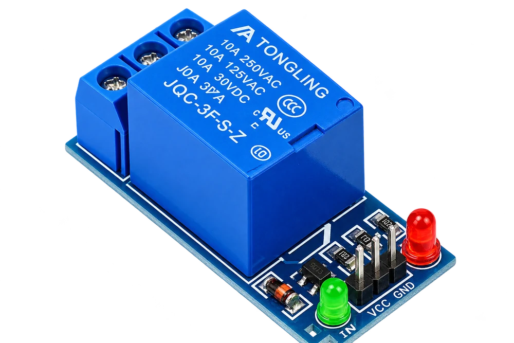 Modul relay satu kanal berwarna biru
